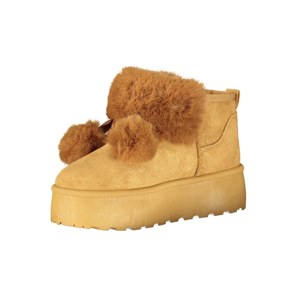 Brown Polyester Women Boot